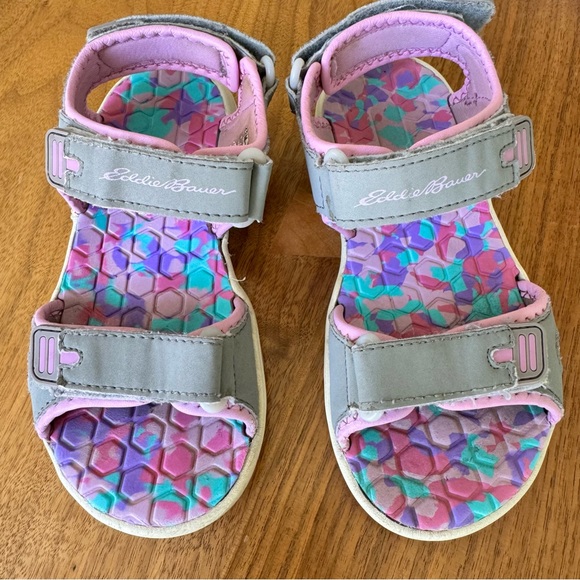 Eddie Bauer Gray and Pink Sandals with Adjustable Velcro Straps. Size Gi… - Picture 3 of 11